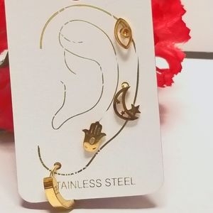 3/$30 ♥️ Hamsa Hand Gold Tone Stud Earrings Set New